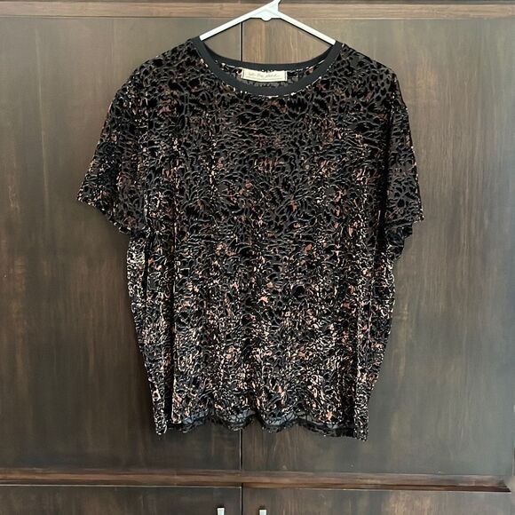 We The Free Teddy Tee Cheetah Combo Oversized Loose Fit Velvet Tee sz Xs - Picture 2 of 5